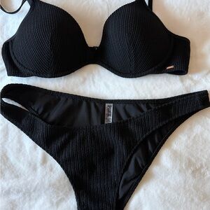 Victoria's Secret Textured Black Bikini Set